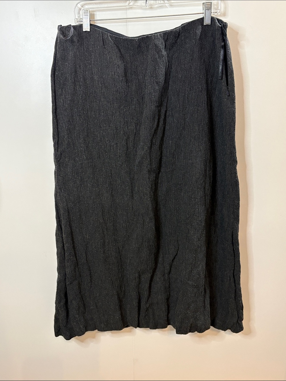 Eileen Fisher Wool Blemd Charcoal Tweed Bubble Hem Midi Skirt L